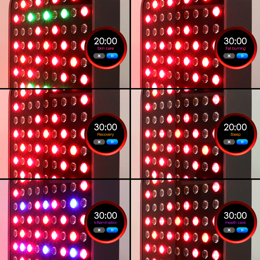 HG red light therapy panel preset treatment modes display